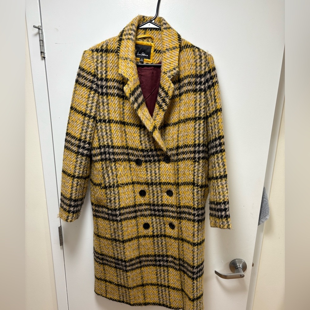 Sam Edelman Yellow and Black Plaid Pea Coat